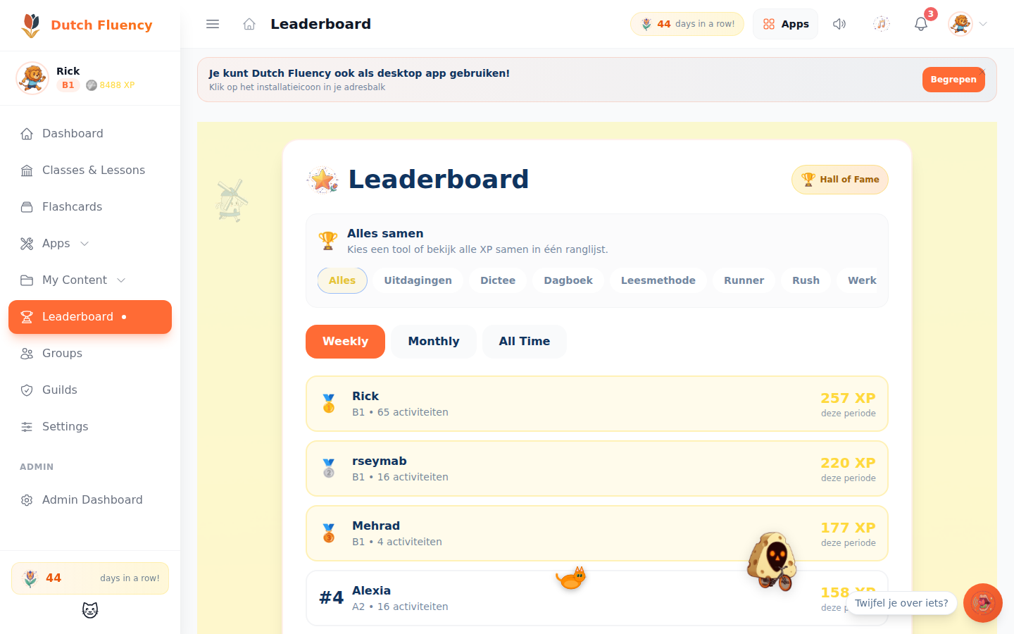 Dashboard leaderboard