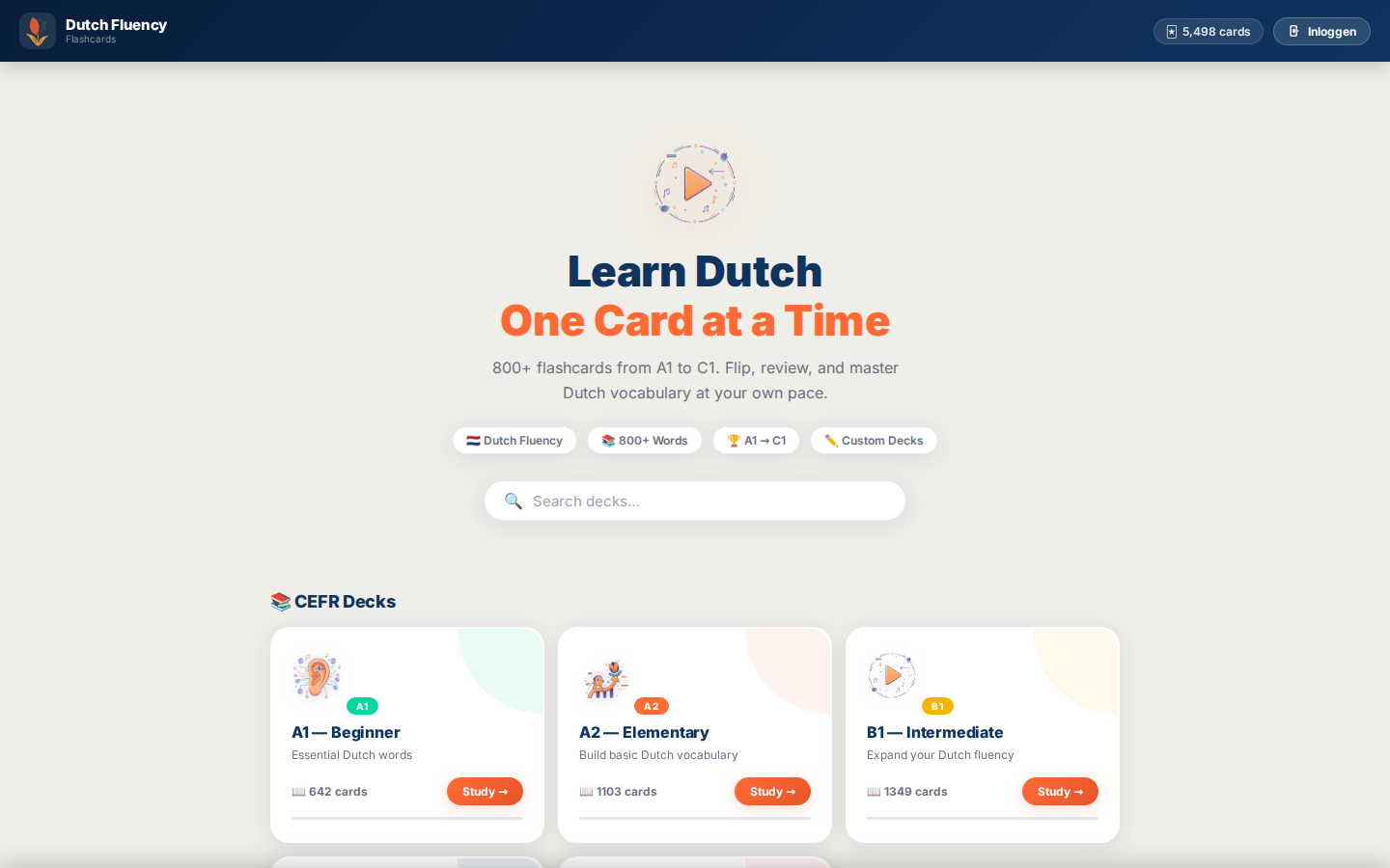 Flashcards landing