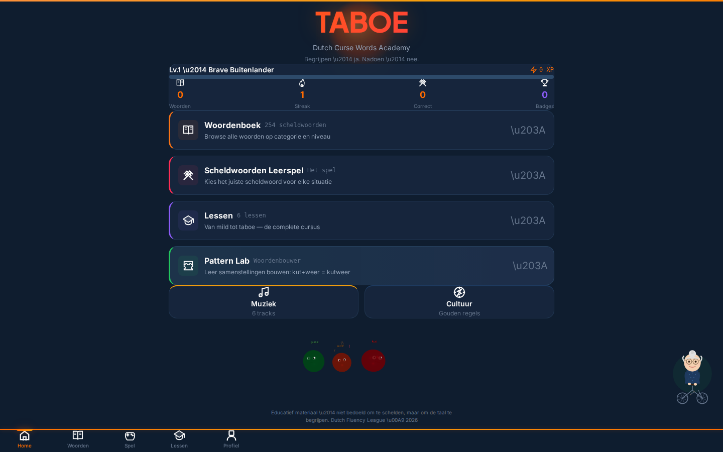 Taboe main screen